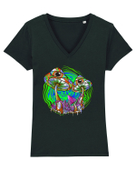 Trippy Psychedelic Mushroom Eyes Tricou mânecă scurtă guler V Damă Evoker
