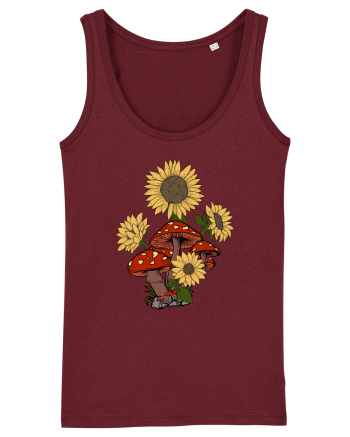 Sunflower Mushroom Psychedelic Burgundy