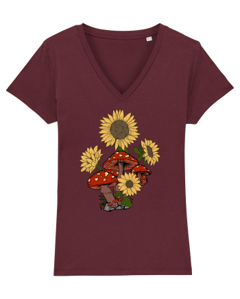 Sunflower Mushroom Psychedelic Burgundy