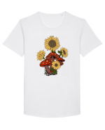 Sunflower Mushroom Psychedelic Tricou mânecă scurtă guler larg Bărbat Skater