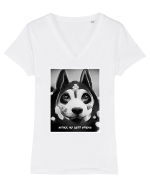 husky black and white Tricou mânecă scurtă guler V Damă Evoker