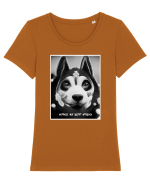 husky black and white Tricou mânecă scurtă guler larg fitted Damă Expresser