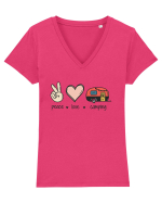 Peace Love Camping Tricou mânecă scurtă guler V Damă Evoker