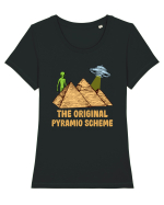 Astronaut Alien Ufo Egyptian Pyramid Tricou mânecă scurtă guler larg fitted Damă Expresser