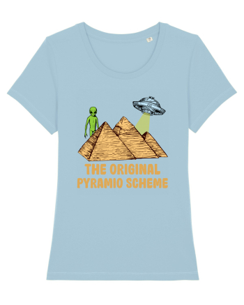 Astronaut Alien Ufo Egyptian Pyramid Sky Blue