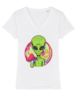Edm Trippy Mushroom Alien Tricou mânecă scurtă guler V Damă Evoker