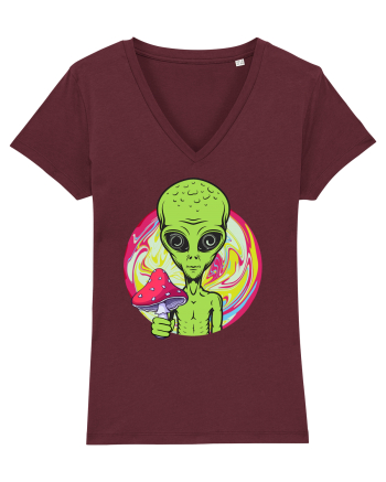 Edm Trippy Mushroom Alien Burgundy