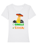 Single Taken Funny Alien Ufo Tricou mânecă scurtă guler larg fitted Damă Expresser