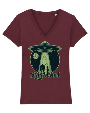 Stay Weird Alien UFO Bigfoot Burgundy