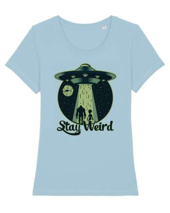 Stay Weird Alien UFO Bigfoot Sky Blue