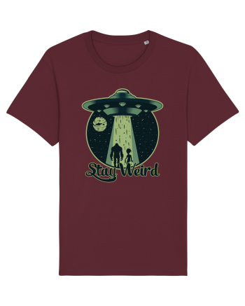 Stay Weird Alien UFO Bigfoot Burgundy