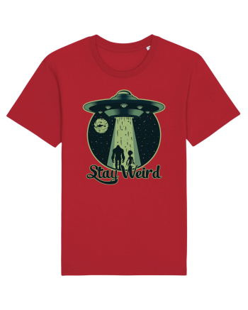 Stay Weird Alien UFO Bigfoot Red