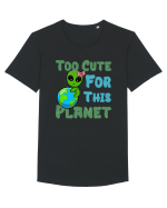 Too Cute For This Planet Ufo Alien Tricou mânecă scurtă guler larg Bărbat Skater