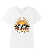 Travel Is Life Tricou mânecă scurtă guler V Bărbat Presenter