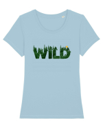 Wild - forest, wolf howling at moon Tricou mânecă scurtă guler larg fitted Damă Expresser