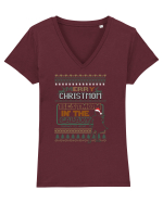Merry Christmom Best Mom In Galaxy Tricou mânecă scurtă guler V Damă Evoker