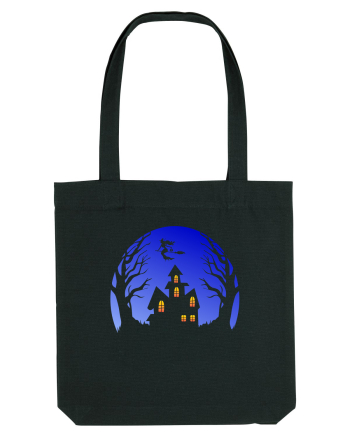 Halloween Blue Moon Scary House Black