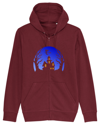 Halloween Blue Moon Scary House Burgundy