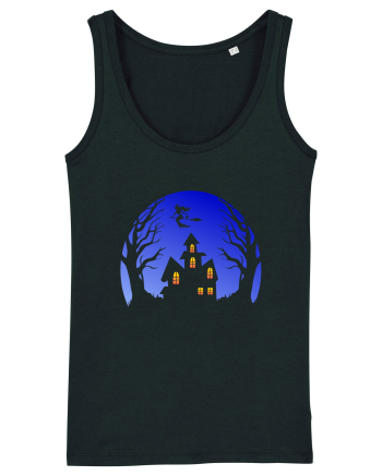 Halloween Blue Moon Scary House Black