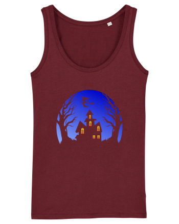 Halloween Blue Moon Scary House Burgundy
