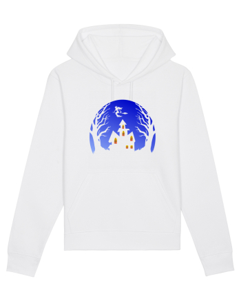 Halloween Blue Moon Scary House White