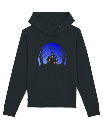 Halloween Blue Moon Scary House Black