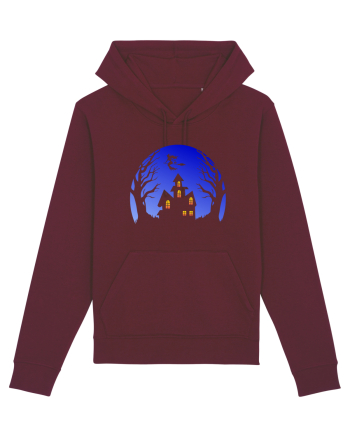 Halloween Blue Moon Scary House Burgundy