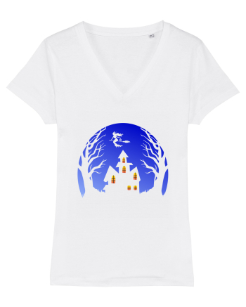 Halloween Blue Moon Scary House White