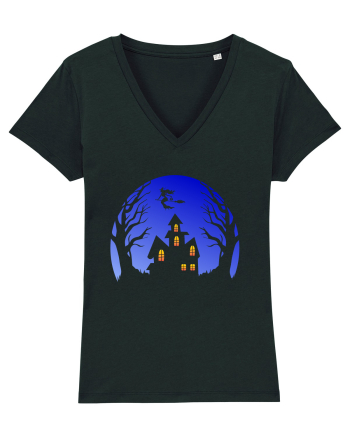 Halloween Blue Moon Scary House Black