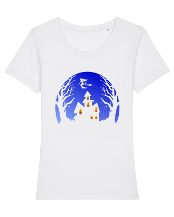 Halloween Blue Moon Scary House White