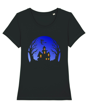 Halloween Blue Moon Scary House Black