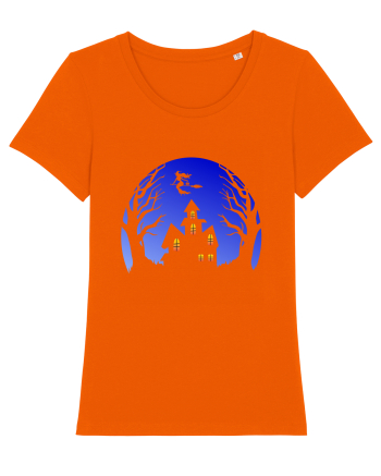 Halloween Blue Moon Scary House Bright Orange
