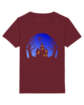 Halloween Blue Moon Scary House Burgundy