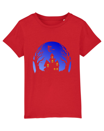 Halloween Blue Moon Scary House Red
