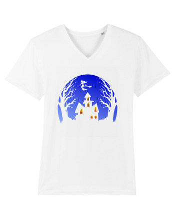 Halloween Blue Moon Scary House White