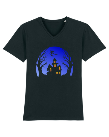 Halloween Blue Moon Scary House Black