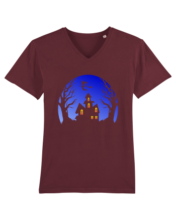 Halloween Blue Moon Scary House Burgundy