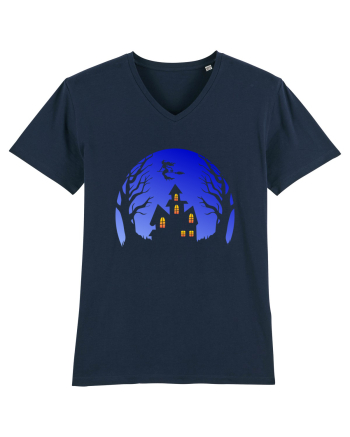 Halloween Blue Moon Scary House French Navy