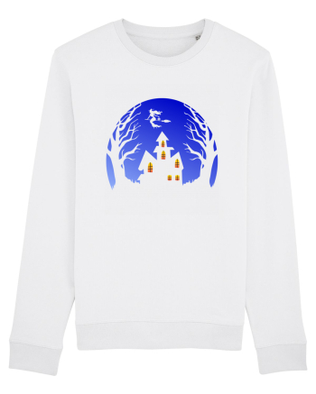 Halloween Blue Moon Scary House White