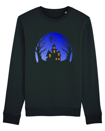 Halloween Blue Moon Scary House Black