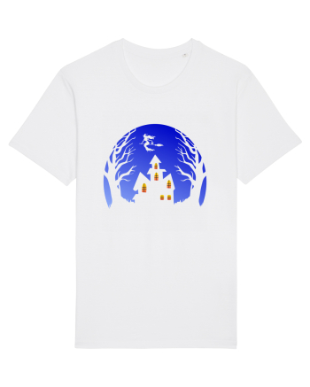 Halloween Blue Moon Scary House White