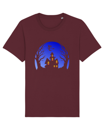 Halloween Blue Moon Scary House Burgundy
