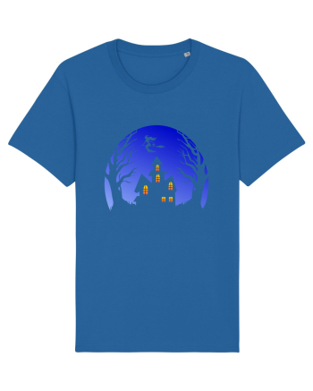 Halloween Blue Moon Scary House Royal Blue