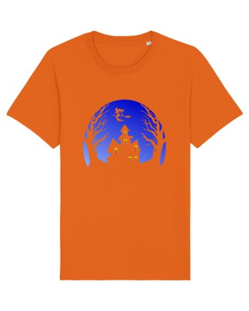 Halloween Blue Moon Scary House Bright Orange