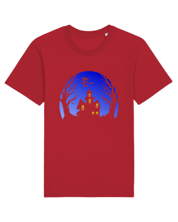Halloween Blue Moon Scary House Red
