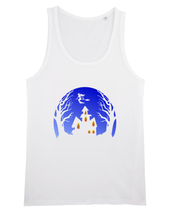 Halloween Blue Moon Scary House White