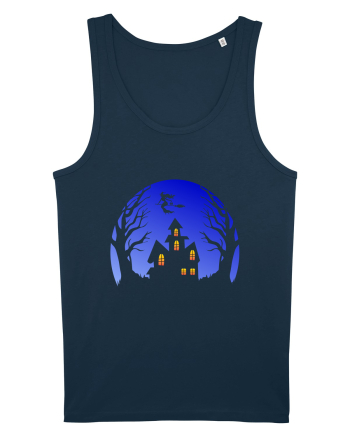 Halloween Blue Moon Scary House Navy