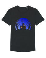 Halloween Blue Moon Scary House Tricou mânecă scurtă guler larg Bărbat Skater
