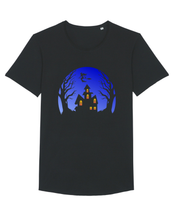 Halloween Blue Moon Scary House Black