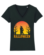 Halloween Night Witch Silhouette Tricou mânecă scurtă guler V Damă Evoker